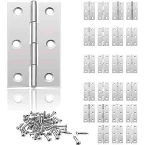 24 Pièces Charniere Porte Placard, Charniere Inox, Charniere Porte Cuisine, Charnières Porte En Acier Inox Pour Meubles Matériel Armoire Garde Porte Tiroir Diy, Avec Vis (Argent)