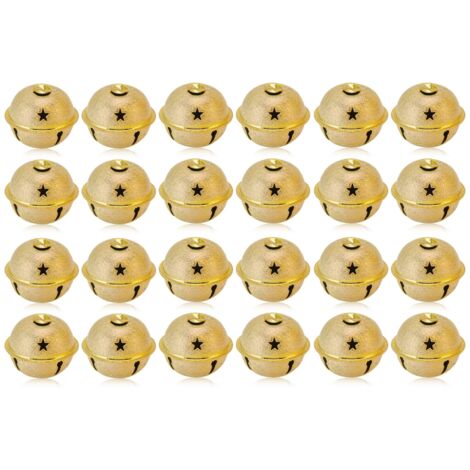 24 pièces Cloches de Noël 40mm en Fer Peint, Cloches Givrées Pentagramme Évidé pour Décorations et Porte-clés, Jaune