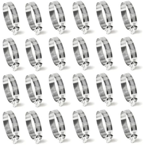 24 Pièces Colliers de Serrage Collier de Serrage Réglable Gamme 16-25mm Acier Inoxydable pour Tuyau d'Eau Familial, Tube de Carburant, Tube d'Automobile, etc.