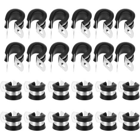 24 pièces Colliers de Serrage en Acier Inoxydable 10mm Colliers de Fixation de Tubes P-clips avec Revêtement en Caoutchouc pour l'Électricité Automobile Tube Tuyau Fil Corde Câble