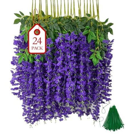 24 Pièces Fleur Artificielle Deco Glycine Fleurs Artificielles Tombante pour Décoration du Mariage Fête Jardin