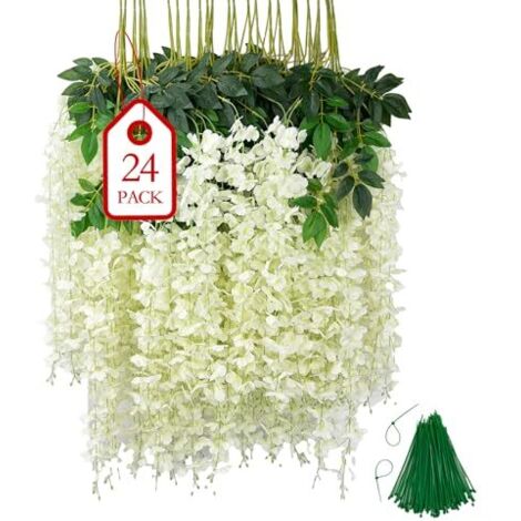 24 Pièces Fleur Artificielle Deco Glycine Fleurs Artificielles Tombante pour Décoration du Mariage Fête Jardin