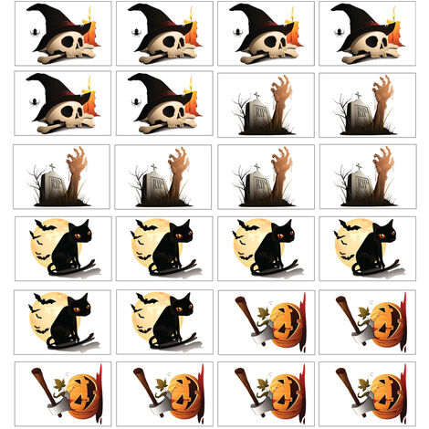24 pièces Halloween dessin animé citrouille crâne stickers muraux salle de bain salon verre fenêtre autocollants décoratifs papier auto-adhésif MODOU