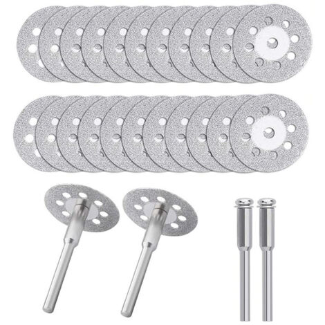 24 pièces meules de coupe diamantées disques de coupe de 22mm de diamètre avec 4 pièces de mandrins de 3mm de remplacement pour outils rotatifs Dremel