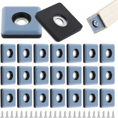 24 Pieces Patins Meubles Téflon 25mm Pied de Chaise avec Vis Patins en Téflon PTFE Tampon Chaise Patin Glisseur Pied de Chaise à Visser Carrés pour Bureau Chaise Sol en Bois Carrelage