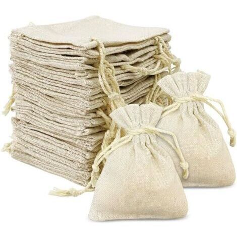 24 Pièces Petits Sacs en Tissu, 8 x 10 cm Sachet Coton, Sac Toile de Jute avec Cordon de serrage, Sachets en Lin Réutilisable pour mariage, fête, Pochon Tissu pour Bijoux, Bonbons