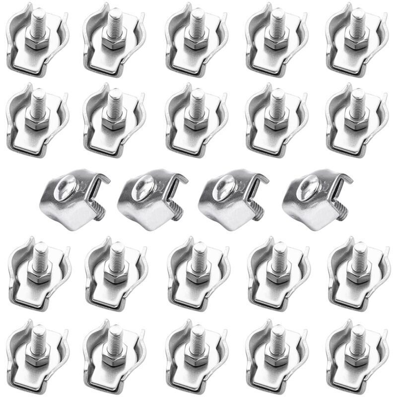 24 Pièces Pince Câble Métallique,Serre-Câble M3,Clips de Câble en Acier Inoxydable Pour Câble D’Acier 3mm,Simplex Clips Pour Les Chantiers de