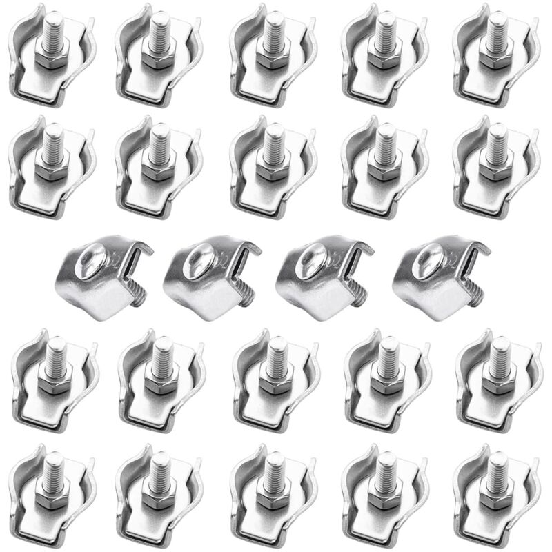 24 Pièces Pince Câble Métallique,Serre-Câble M3,Clips de Câble en Acier Inoxydable Pour Câble D’Acier 3mm,Simplex Clips Pour Les Chantiers de