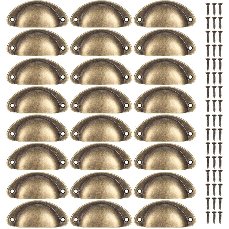 24 Pièces Poignées de Coquille Vintage, Poignées de Tiroir Semi-circulaires, Poignées de Meubles, Boutons de Coquille pour Armoire de Tiroir de