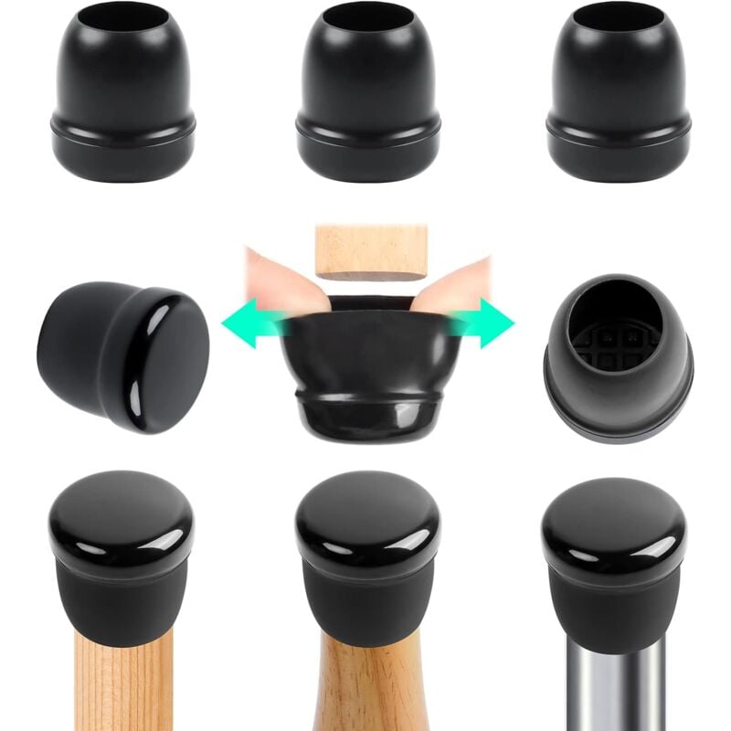 24 Pièces Protecteur de Sol en Silicone Noir Couvre Jambes de Meuble Embouts pour Pieds de Chaise avec Fond - 19-25MM de Diamètre