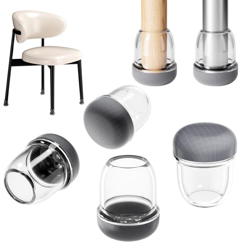 24 pièces Protection Pied de Chaise, Transparent pour Embouts de Pieds de Chaise, protecteurs de Sol en Silicone, Patin de Chaisepour Sols en Bois