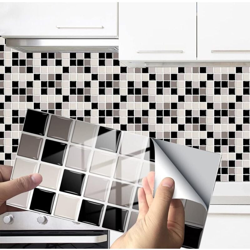 24 Pièces Rectangle Adhésive Décorative à Carreaux pour Salle de Bains et Cuisine Stickers Carrelage, Motif Marbre Mosaïque Imperméables Adhésive