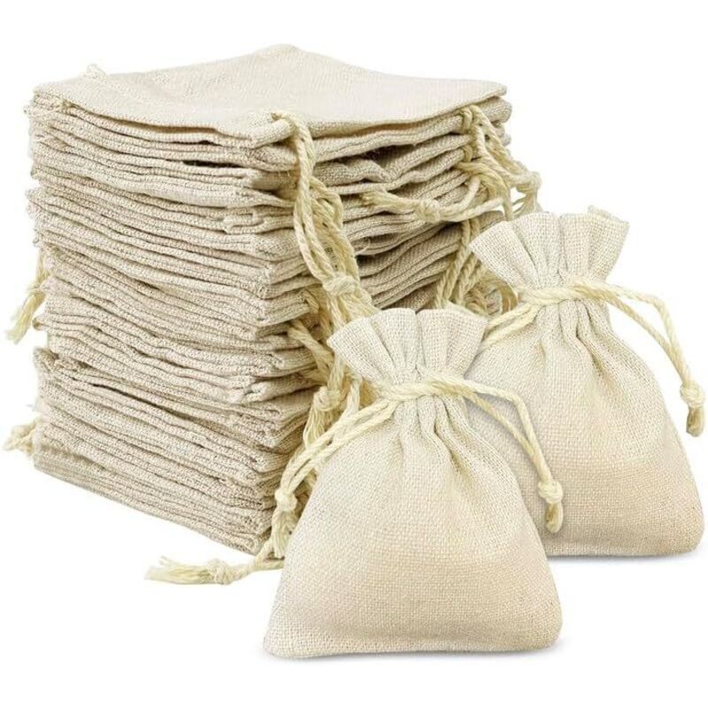 24 Pieces Small Fabric Bags, 8 x 10 cm Cotton Pouch, Jute Drawstring Bag, Reusable Linen Bags for Wedding, Party, Fabric Pouch for Jewelry, Sweets