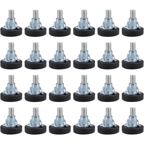 24 pieds de meubles réglables, avec base en plastique PVC antidérapante, réglage de hauteur maximal de 20 mm et écrous carrés.