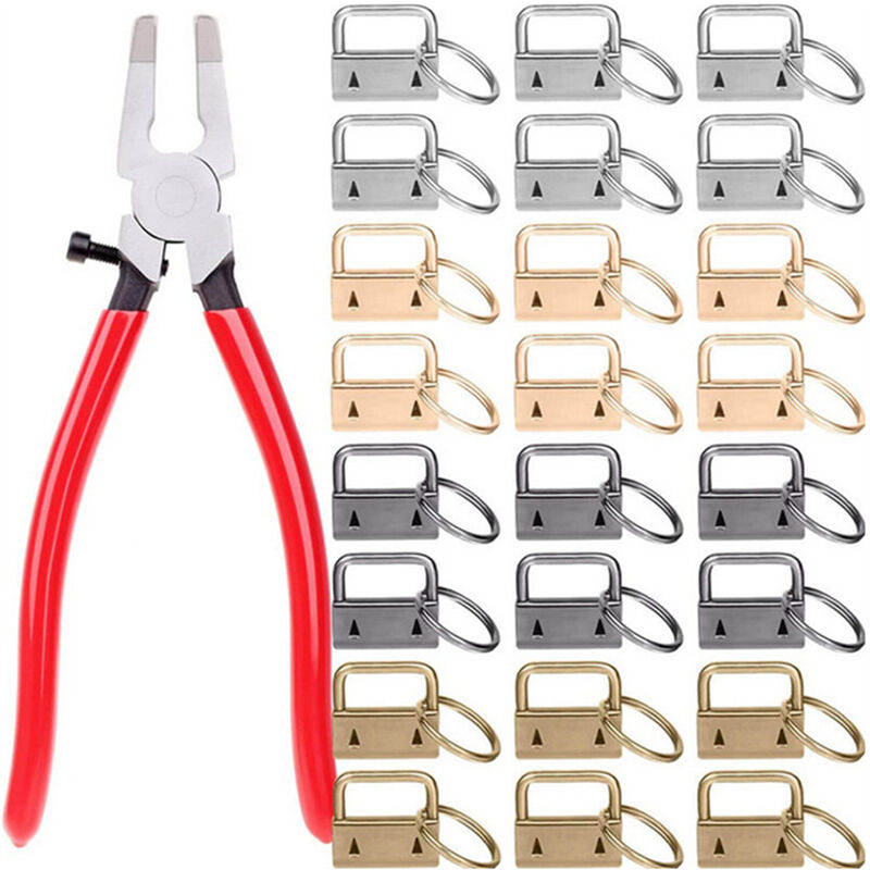 

24 piezas Clips de cola de correas Herrajes para llaveros Llavero de 25 mm Anillo dividido + Alicates para herramientas para munequeras, 1 kit