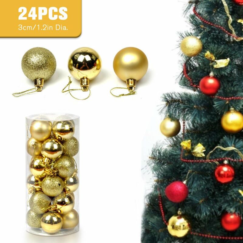 

24 piezas de adornos de bolas de Navidad con cordones, 3 cm / 1,2 pulgadas, adornos para arboles de Navidad, bolas brillantes, mate, con purpurina,
