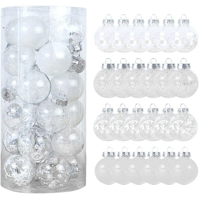 

Sun Floweres - 24 piezas de decoración navideña, 6 cm / 2,36 ', color, plástico, transparente, juego de bolas, inastillable, pintado, juego de bolas,