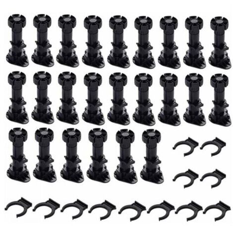24 piezas de patas de plástico para muebles, pies ajustables para muebles, fijación de base para gabinetes de cocina, armarios y sofás (80 mm – 100 mm)