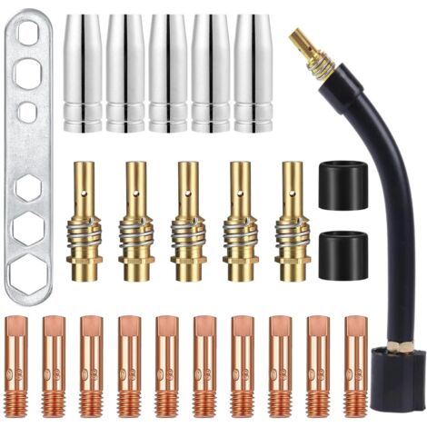 24 piezas/puntas de contacto para soplete de soldadura MB 15 AK MIG MAG, boquilla de gas M6 de 0,8", boquilla de gas cónica, soporte para tubo de contacto, consumibles para soplete.