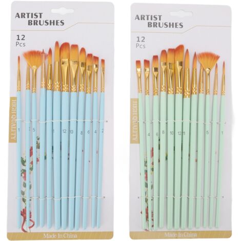 24 Pinceaux en Nylon pour Peinture Acrylique, Manche en Bois Bleu et Vert, Idéals pour Artisanat, Maquillage et Décoration