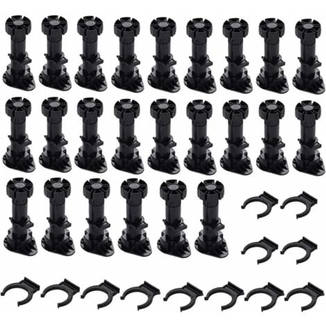24 plastic cabinet legs, furniture legs, adjustable furniture legs (80mm-100mm), black plastic furniture legs