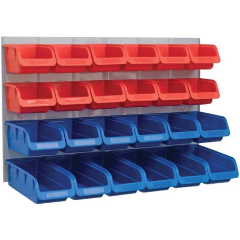 24 Plastic Storage Bins with Metal Wall Panel