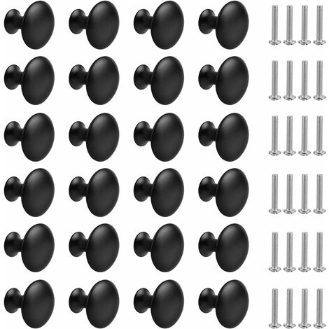 24 pomos redondos para cajones, color negro mate, para armarios de cocina y mesitas de noche (30 mm)