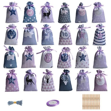 24 sacs calendrier de l'Avent de Noël, sacs cadeaux pour le compte à rebours de Noël B--