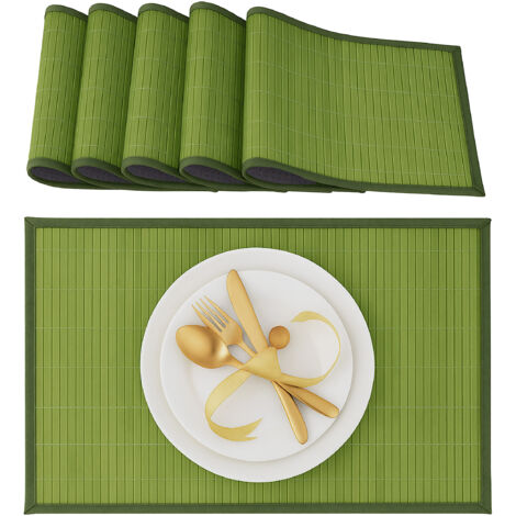 24 Salvamanteles para la mesa del comedor, Bambú, 30 x 45 cm, Conjunto de 6 piezas, lavable, Verde