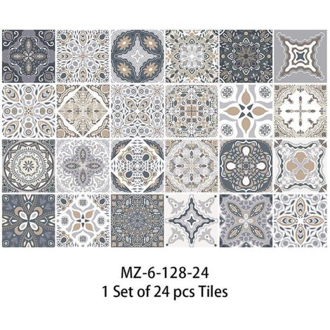24 Stickers Muraux Gris Et Blancs Autocollants De Carreaux Adhsifs Carrs Plats De 10 X 10 Cm Avec Motifs De Carrelage Pour Salle De Bain Ou Cuisin