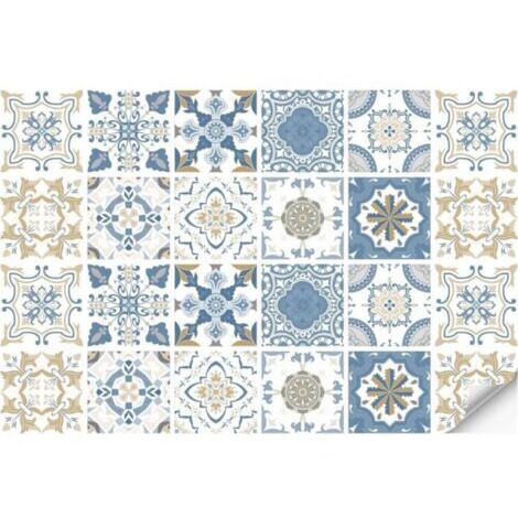 24 Stück (20x20cm) Blauer Fliesenaufkleber zum Abziehen und Aufkleben, PVC-Dekoration, wasser- und ölabweisend
