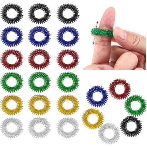 BLUEDEER 24 Stück Akupressurringe Stachelige Sensorische Finger Massage Ring Fingermassagering, Geräuschlose Entspannende Massageringe für Fingerspitze der Erwachsene und Jugendliche (6 Farben)