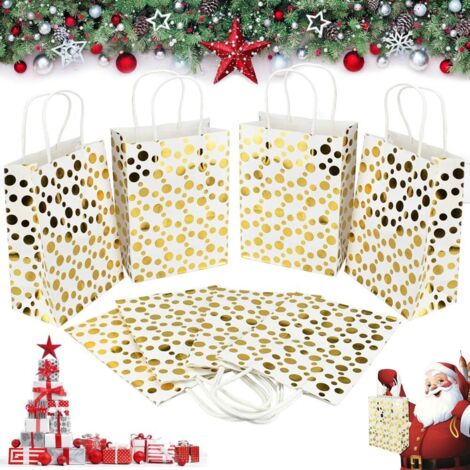 24 Stück Kraftpapiertüten 15x8x21cm Geschenkverpackungstüten Gold gepunktet