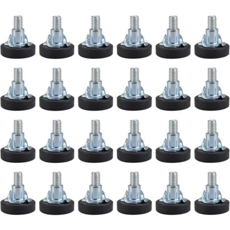 24 Stück Möbelfüße zum Ausgleichen der Höhe, verstellbare Möbelfüße mit rutschfester PVC-Kunststoffbasis, maximaler Verstellbereich 20 mm, Möbelfüße mit Vierkantmutter