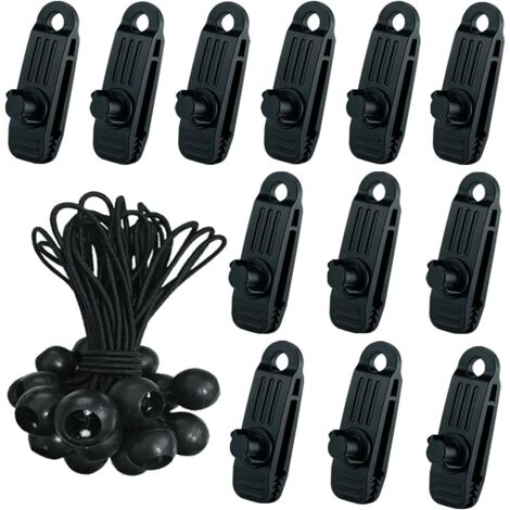 24 Stück Planen-Zelt-Clip mit 12 x Planenklemme und 12 x elastischem Seilspanner, Ösen-Clip für Camping-Planen-Zubehör für Zelte, Pool-Planen, Planen, Markisen, Pavillons, Zelte