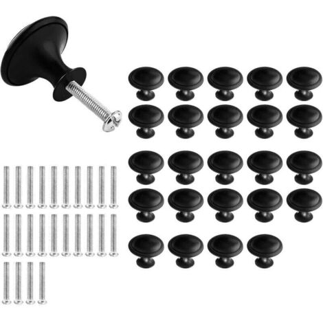 24 Stück schwarze Schubladengriffe, runde Türknöpfe, mattschwarze Schubladengriffe, 30 mm Möbelknöpfe