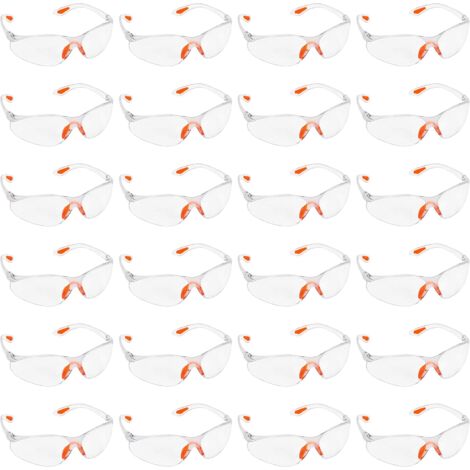 24 Stück transparente Schutzbrillen – Schutzbrillen mit Kunststoffgläsern, Nasensteg und Gummibügelspitzen für Komfort – transparente PSA-Brillen