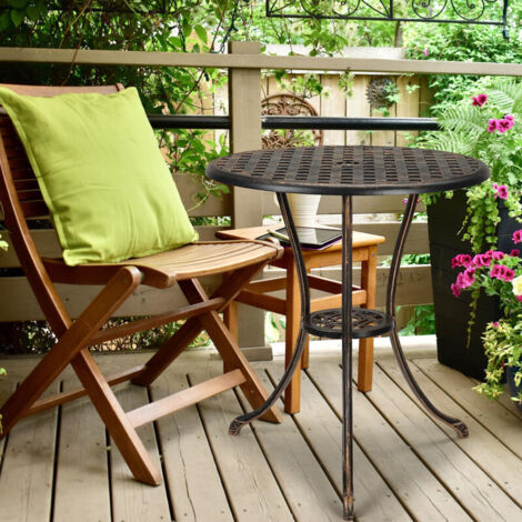 24" Table de Bistro de Patio en aluminium moulé avec trou de parapluie, Table d’appoint ronde de Bistro de café extérieur, meubles d’extérieur antirouille pour arrière-cour, jardin, porche, piscine, b