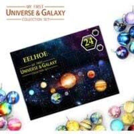 24 Tage Weihnachts-Adventskalender, Überraschungsbox mit 24 Planeten-Glasperlen, Weihnachtsgeschenk für Kinder