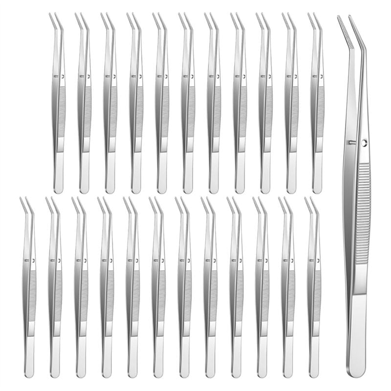 Image of 24-teilige Pinzetten aus Edelstahl mit gebogener, gezackter Spitze, 6 Zoll lang, zum Basteln, Nähen