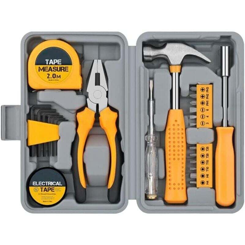 Image of 24-teiliges DIY-Werkzeugset, gelb. Kleiner Werkzeugkasten, ideal für Anfänger, für Zuhause und Büro