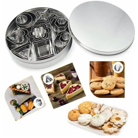 24-teiliges Mini-Ausstechformen-Set aus Edelstahl in geometrischen Formen: Quadrat, Herz, Dreieck, Runde Blume, Stern. Ideal zum Ausstechen von Gebäck, Teig, Kuchenböden, Obst, Fondant und Ton.