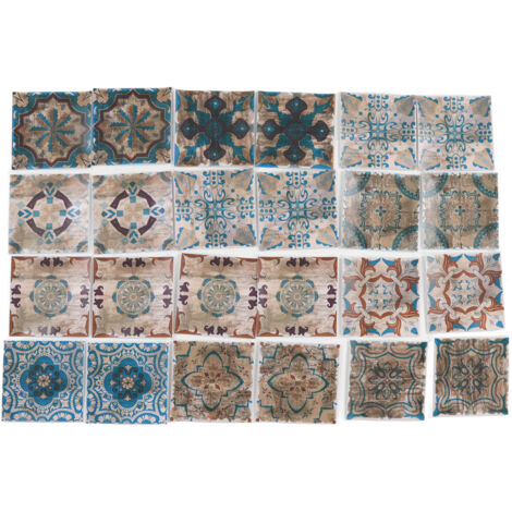 24-teiliges Set Wandaufkleber im Retro-Blumenmuster, wasserfest, selbstklebend, 15 x 15 cm, Vintage-Wohndekoration