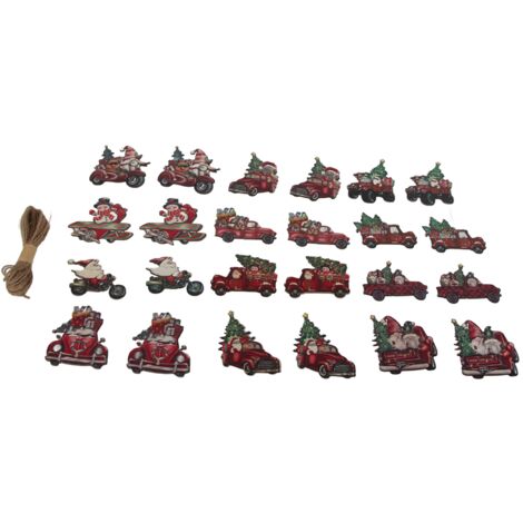 24-teiliges Weihnachtsdeko-Set aus Holz, Hängeornamente, Holzscheiben, roter LKW für den Weihnachtsbaum