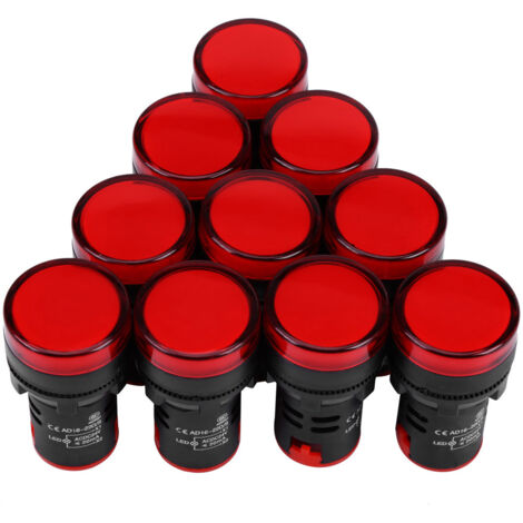 24-V-AC/DC-LED-Kontrollleuchte, 22-mm-Gewinde, rot – 10er-Packung