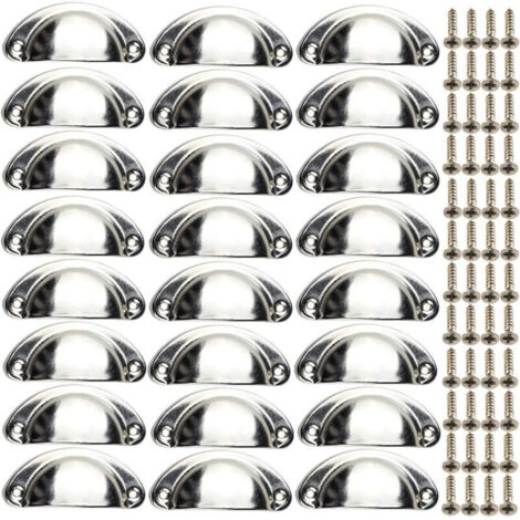 24 Vintage Shell Furniture Handles - Semi-Circular Drawer Knobs for Cabinets - With Screws, Chrome