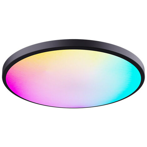 24 W Umgebungslicht, Tuya Wifi Smart LED-Deckenleuchte mit Fernbedienung, Ø30 dimmbare Deckenleuchte 3000 K-6500 K und RGB-Farben, App-Sprachsteuerung mit Alexa/Google für Wohnzimmer, Schwarz