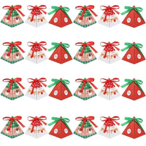 24 Weihnachtsbonbon-Schachteln, dreieckige Schachteln mit Schleifen für Kekse und kleine Geschenke, Weihnachtsdekorationen