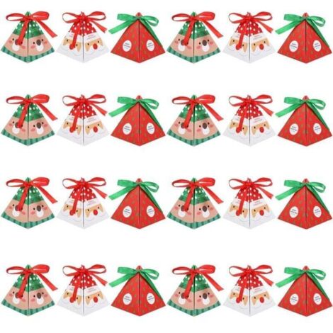 24 Weihnachtsbonbon-Schachteln, dreieckige Schachteln mit Schleifen für Kekse und kleine Geschenke, Weihnachtsdekorationen