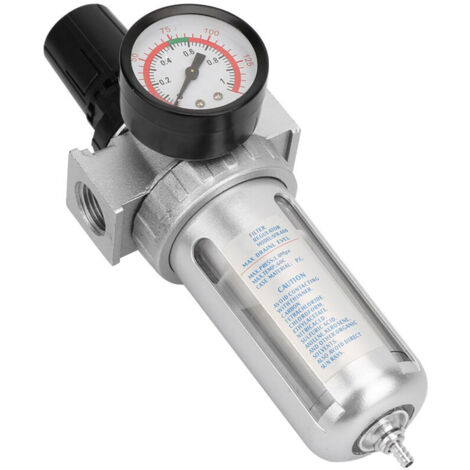 24 x 10 x 9 cm, Luftdruckregler mit Manometer, BSP 1/2"-Anschluss, Wasserabscheider, Druckregler und Montagevorrichtung